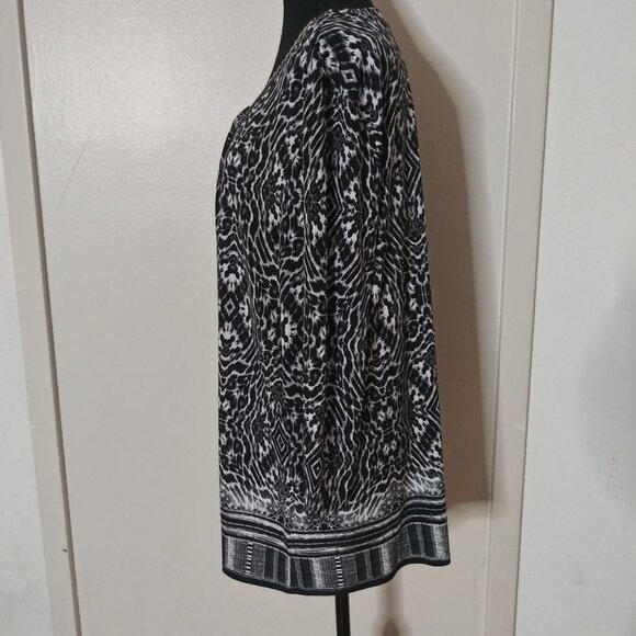 Gloria Vanderbilt Edition Black & White Abstract Print Top XL 3/4 Sleeve Stretch - Picture 2 of 13